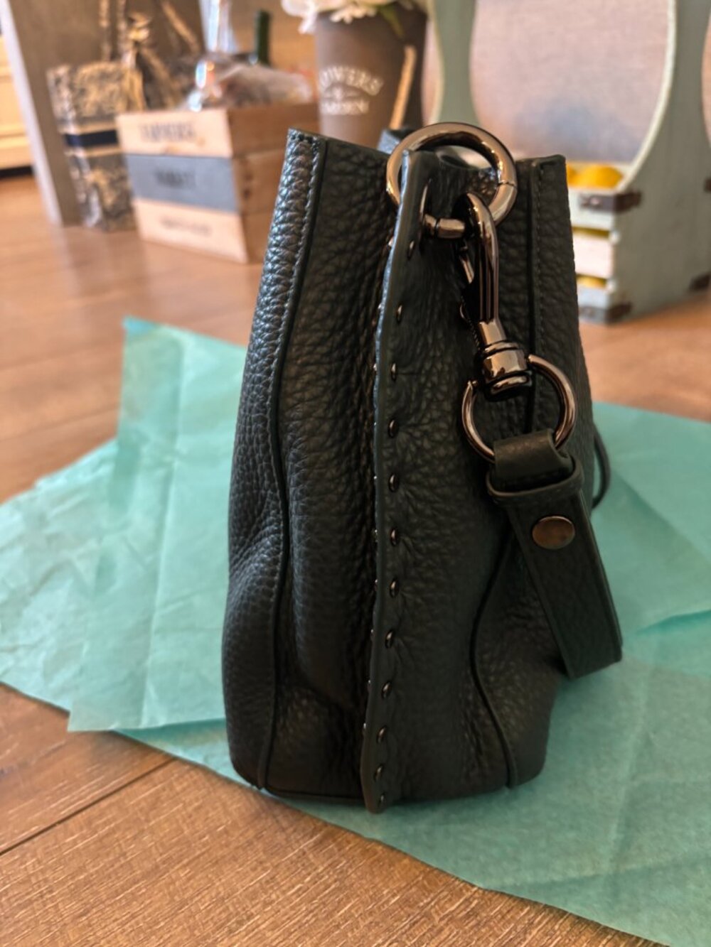 Rebecca Minkoff Darren medium studded leather shoulder bag in deep jade - Picture 5 of 8